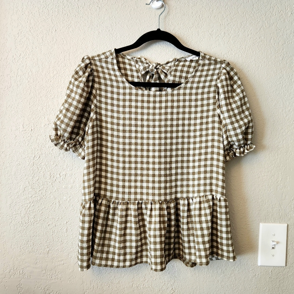 Gingham Checkered Peplum Top